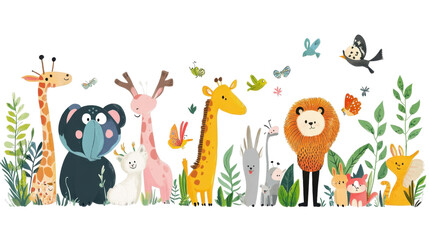 Naklejka premium Vector illustration of a cartoon lion and tiger animal statues as toys with angel and religious elements, in a baby and child-friendly design, isolated on a stone sculpture background