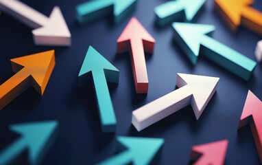 A colorful arrangement of various arrows pointing in different directions, creating a dynamic and visually engaging pattern.