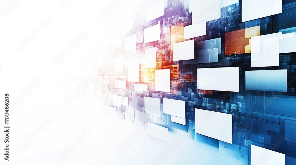 Aufkleber modern media communication technology concept with abstract blue and orange panels on white backgrou