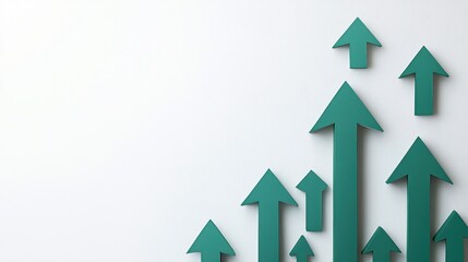 Simple yet impactful green arrows directed upward on a bright white backdrop, highlighting progress and advancement.