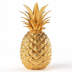 3d golden pineapple on white background.