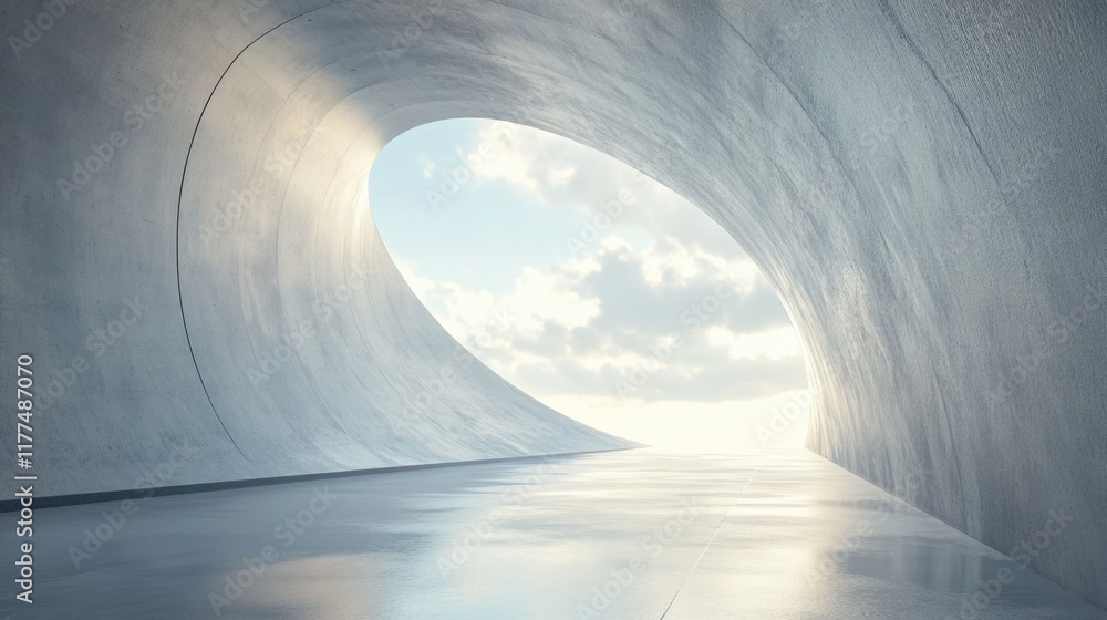 Aufkleber modern abstract architectural space with smooth concrete curves and soft sky color palette for creat