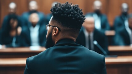 Fototapeta premium Courtroom drama unfolds legal battle judicial arena photography serious environment rear view justice system insights