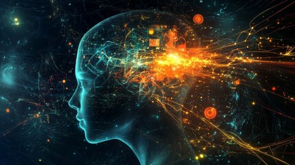 An abstract representation of AI algorithms, showing glowing neural network layers and data streams flowing dynamically in a dark, high-tech background.