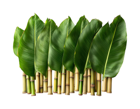 Vibrant composition of banana leaves tropical environment high fidelity content lush greenery close-up view nature aesthetics for stunning visual appeal isolated on transparent background