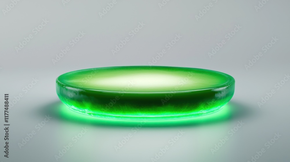 Poster a glowing green circular platform with a smooth surface.