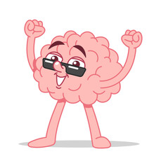 Cool funky brain character rejoicing