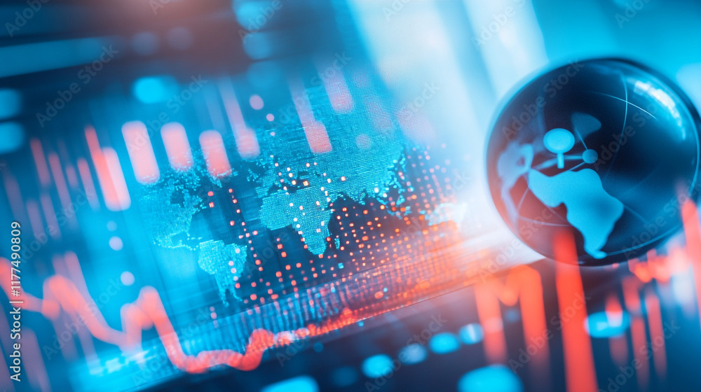 Poster global trade analysis with data visualization and economic graphs