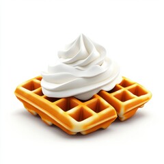 Delicious Waffles with Creamy Whipped Topping on White Background