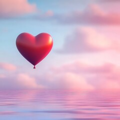 Fototapeta premium Valentine's Day A Vibrant Red Heart Gently Floating on Tranquil Water Surrounded by Serene Natural Scenery Evoking Feelings of Love Peace and Reflection in Nature dream