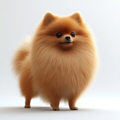 Obraz premium A fluffy Pomeranian rendered in 3D standing proudly on a white background
