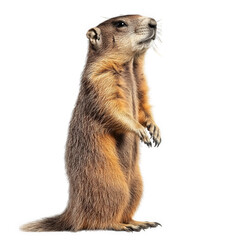 standing prairie dog. showcasing its alert posture and detailed fur texture against a plain white background this depiction highlights the animal's characteristics. making it suitable for educational