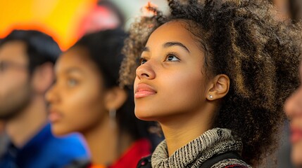 Technology literacy class with diverse participants in attendance Stock Photo with side copy space