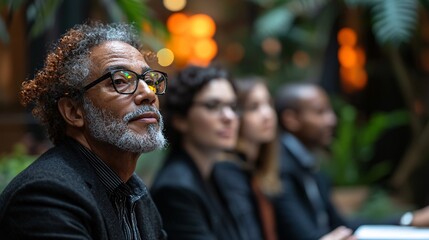 Technology literacy class with diverse participants in attendance Stock Photo with side copy space