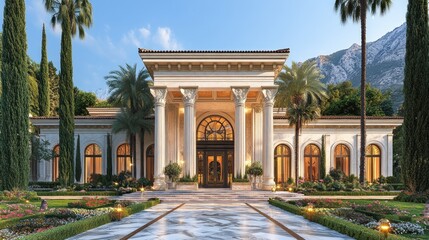 Fototapeta premium Luxurious, grand mansion exterior, architectural design, classic style