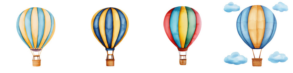 Whimsical Hot Air Balloons Floating Gently Amidst Soft Clouds in a Bright Blue Sky, Invoking a Sense of Joy and Adventure in the Great Outdoors