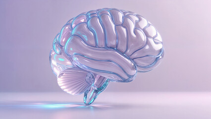 Transparent glass brain. Minimalistic, modern design symbolizing cognitive distortion and perception. Concept for psychology. Generative AI