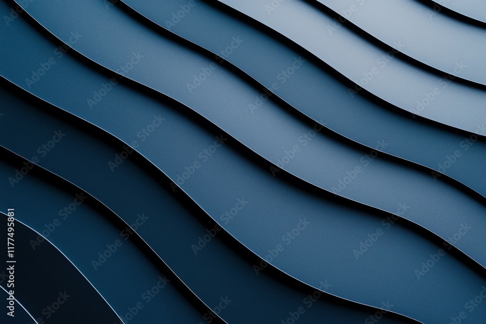 Poster abstract wavy pattern in shades of blue, featuring flowing lines and dynamic curves, creating a sens