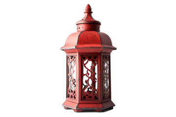 Red metal lantern isolated on white background.PNG