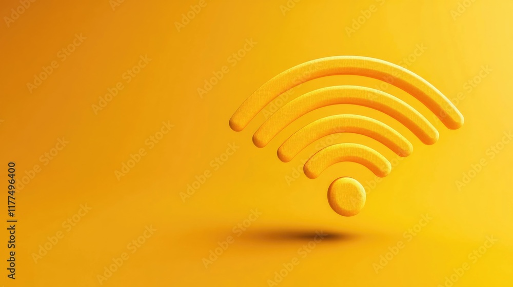 Poster vibrant yellow wireless signal icon with copyspace for text in modern digital communication concept 