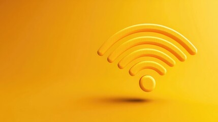 Vibrant Yellow Wireless Signal Icon with Copyspace for Text in Modern Digital Communication Concept on Smooth Yellow Background