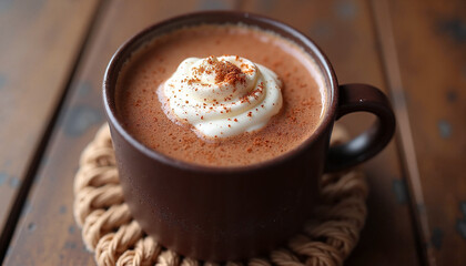 Obraz premium Cozy cup of hot chocolate with whipped cream for world chocolate day