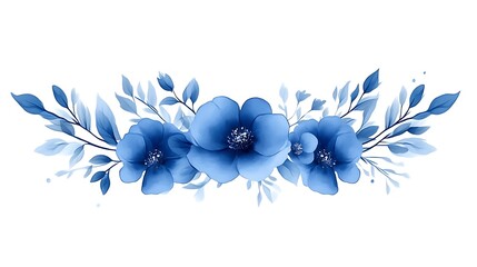 Blue Watercolor Flowers and Leaves Floral Arrangement