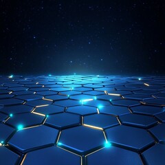 Fototapeta premium Futuristic abstract grids transforming hexagonal landscape under starry sky