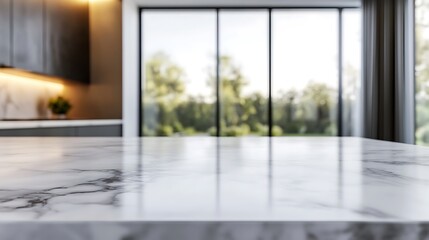 Obraz premium Elegant marble kitchen countertop modern home interior design bright environment close-up view minimalist concept