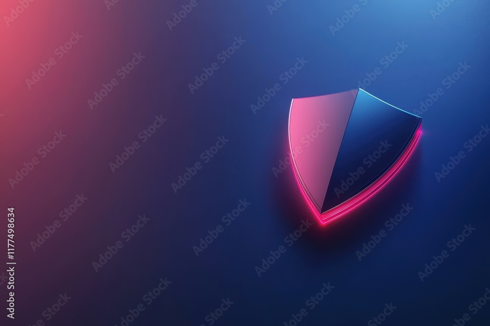 Poster abstract shield design with neon glow on dark background for security themes