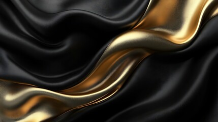 Fototapeta premium Elegant black and gold silk fabric waves. Background texture for luxury design.