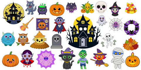 Halloween Elements Vector on white background