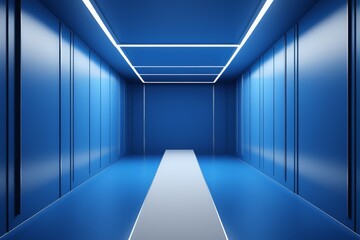 Obraz premium arafed corridor with blue walls and a white floor