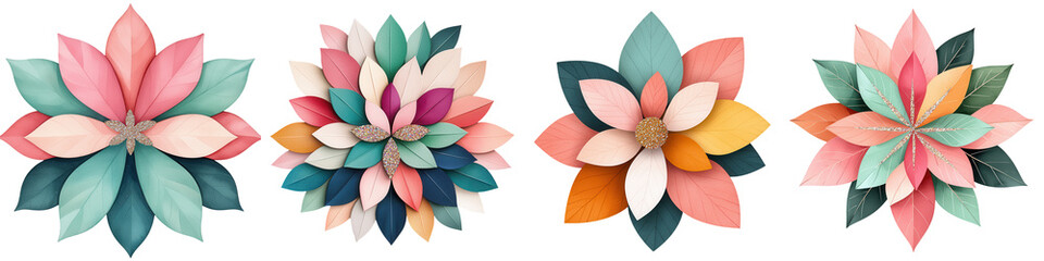 Fototapeta premium Vibrant Minimalist Floral Design Featuring Colorful Flower Petals with Glittering Accents for Modern Decor and Artistic Projects