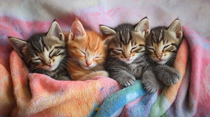beautiful four cat at sleeping  colorful bucket  © Nighat