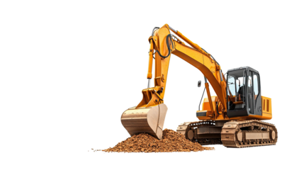Powerful Excavator Digging Earth on Construction Site