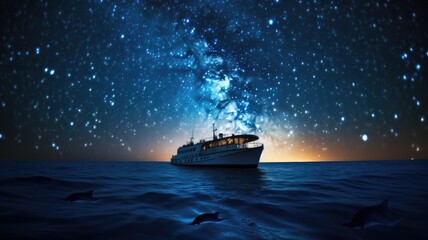 Obraz premium starry sky, sailing on the sea