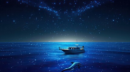 starry sky, sailing on the sea