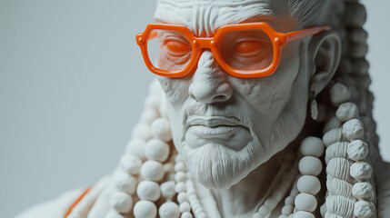 Obraz premium A close-up portrait of an ancient Japanese warrior with long white hair tied in a single braid