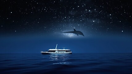 starry sky, sailing on the sea