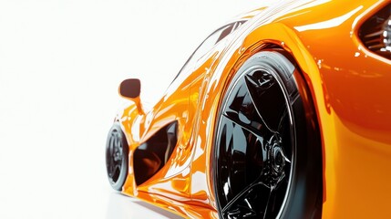 Close-up of orange sports car on white background