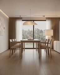 Home mock up, cozy modern dining room interior background, 3d render