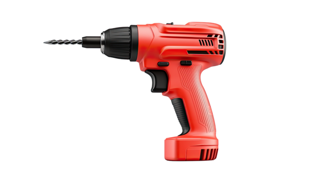 Red Cordless Power Drill Tool Isolated Studio Shot