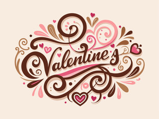 Valentine’s Day Greeting Card Design – Elegant Cursive Font with Romantic Elements