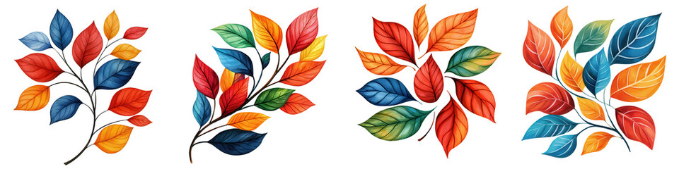 Fototapeta premium Exquisite Watercolor Illustration of Vibrant Leaves Whirling in Gusty Wind, Capturing the Essence of Nature's Beauty in Autumnal Colors