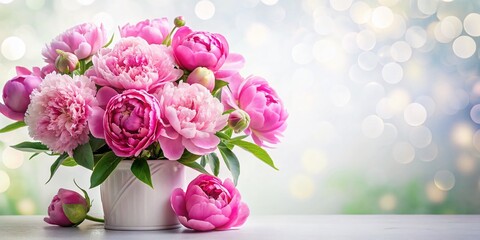 Fototapeta premium Lush Pink Peony Bouquet in Elegant Vase, Isolated on White Background - Perfect for Spring & Wedding Designs