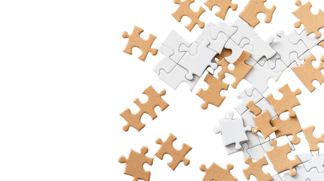 Scattered Jigsaw Puzzle Pieces on Black Background