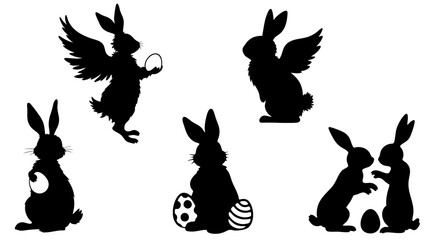 Stylish silhouettes of Easter bunnies and eggs