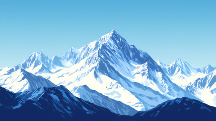 Fototapeta premium Stunning mountain range with snowcapped peaks under a clear blue sky. Snowcap. Illustration
