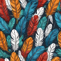 Digital matte painting with colored feathers. The picture is drawn in a cartoon style.